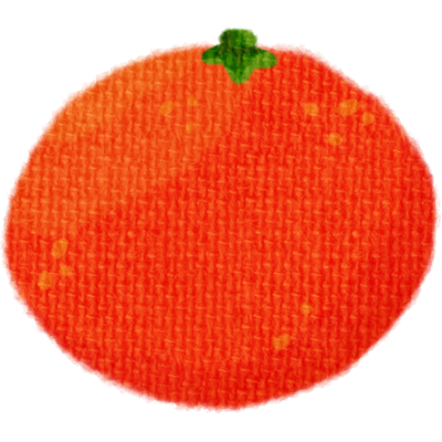 A simplistic drawing of a tangerine with a canvas texture on it.